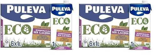 Leche ecológica Puleva ECO Sin Lactosa Semidesnatada brik 1L – Caja 6 litros (Paquete de 2)
