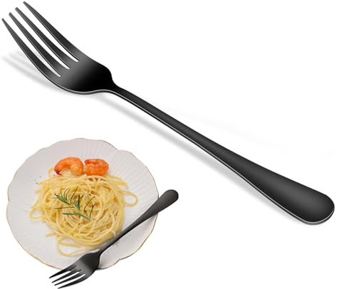 Set di 8 forchette nere da 20,3 cm, in acciaio inox per uso alimentare, lavabili in lavastoviglie, forchette da tavola in metallo nero per casa, feste o eventi