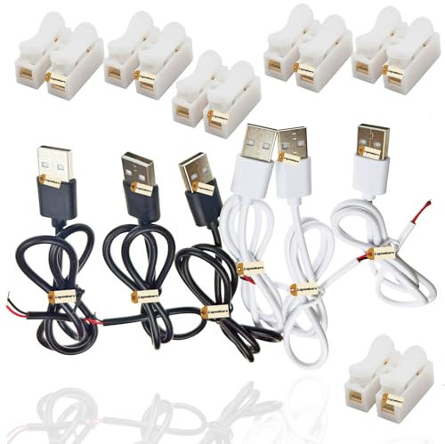 Lsgoodcare 6Pcs USB 2.0 Male Plug Power Cable 2Pin Mini USB Connector DIY Pigtail Cable 50CM for DIY ﻿Repair with 6Pcs 2 Pin Push Quick Wire Cable Connector Wiring Terminal Spring