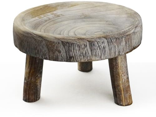 Generisch Blumenhocker 24x24x15cm Rund - Natur - Holz Pflanzen Hocker Mit 3 Füßen - Echtholz Deko Massivholz Blumen Pflanzen Ständer