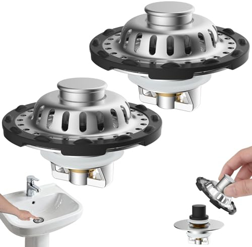 Hibbent Edelstahl 3-in-1 Waschbeckenstöpsel mit Siebkörbchen, 2PC-Chrom | Abflussstopfen für 30-60mm Beckenloch, Pop-Up Abflusssieb Stöpsel mit abnehmbarem Filterkorb Haarfänger, Messing-Bullet-Kern