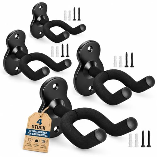 4er Set Gitarrenhalter für die Wand Wandhalterung Gitarre Universal Akustik | Universelle, drehbare Wandhalterung für Gitarre, E-Gitarre, Bass, Klassik und Ukulele Schutz durch EVA-Ummantelung