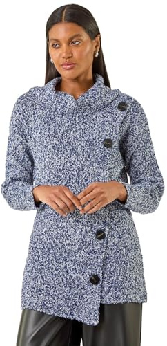 Roman Roll Neck Button Detail Jumper for Women UK - Ladies Autumn Everyday Winter Holiday High Neckline Comfy Long Sleeve Soft Wrap Front Warm Top Daywear Sweaters