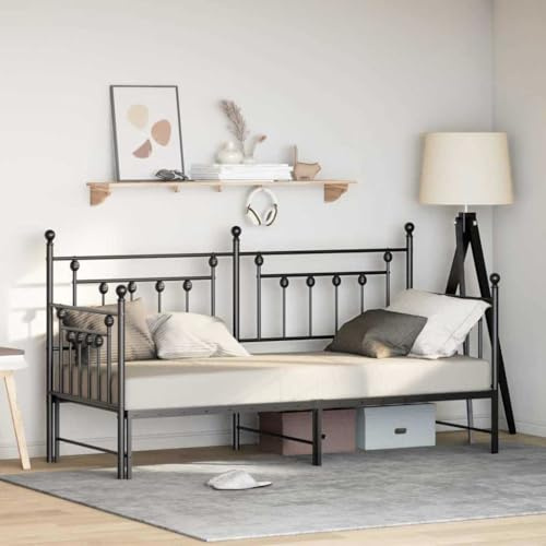 Qnhdfrt Modernes Bettgestell aus Metall mit Bettkasten Schwarz 80x200 cm Robuster Stahlrahmen bis 200 kg Belastbarkeit Platzsparendes Design für Schlafzimmer und Gästezimmer