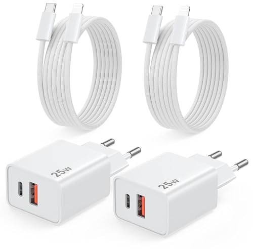 Schnellladegerät und Ladekabel for iPhone 2er Pack 25W Ladegerät mit 2M Schnellladekabel USB C Schnellladegerät mit USB C auf Lightning Kabel für iPhone 14 13 12 11 Pro Max XS XR X 8 7 6 Plus 5 iPad