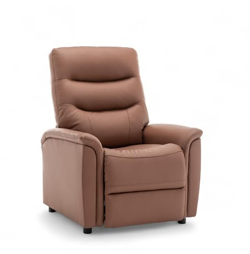Padded Faux Leather Recliner Chair - Manual Push-Back High Back Chair for Living Room, Brown Recliner Armchair, Faux Leather Armchair for the Elderly, Reading, Gaming, Relaxing, Cinema - MILAZZO
