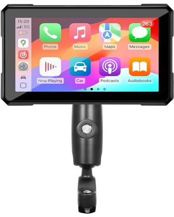 KHDWOB Pantalla CarPlay Inalámbrica para Moto 5″ HD para Harley Davidson Custom 1200, GPS Moto CarPlay Inalámbrico + Android Auto, Pantalla Táctil Impermeable