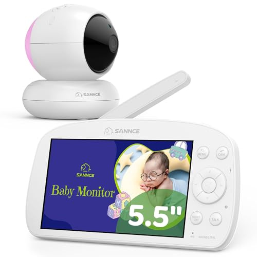 SANNCE Babyphone mit Kamera und Nachtlicht - 720P 5,5'' Display | Baby Monitor 5000 mAh-Akku mit Temperatur-, Stromausfallalarme, PTZ, IR-Nachtsicht, Fütterungserinnerung, 1000 Fuß Reichweite