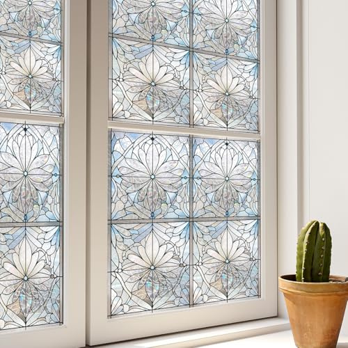 Yenhome Vinilo para Cristal Ventana Baño Efecto Arcoiris 3D 30x200cm Ventana Efecto de Cristal de Colores Art Nouveau Vinilo Electrostatico para Ventanas Protección UV para Cocina Dormitorio Puerta