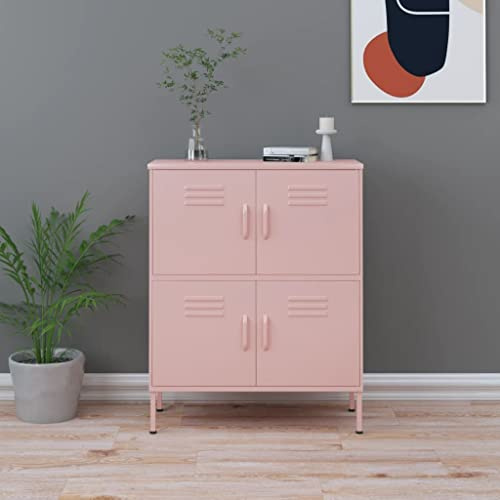 Aufbewahrungsschrank aus Stahl, 4-türiger Metall-Organizer Im Spind-Stil mit Verstellbaren Regalen für die Organisation zu Hause, Büro und Im Eingangsbereich, 80 X 35 X 101,5 cm (Rosa)