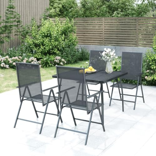 KKHOMEI Gartenmöbel Set 4 Hochlehner Verstellbar Stühle mit Tisch Metall Sitzgruppe Garten Metall Essgruppe 4 Personen Gartentisch mit 4 Gartenstuhl Wetterfest Stahl Sitzgarnitur Anthrazit