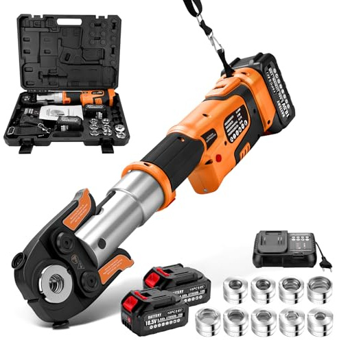 18V Akku Hydraulische Presszangen Set mit 2*Akkus und Schnellladegerät | Akku Offene Zange Rohrpresswerkzeug mit CR V12 V15 V18 V22 V28 Und TH16 TH20 TH26 TH32 für Kupferrohr, Edelstahlrohr