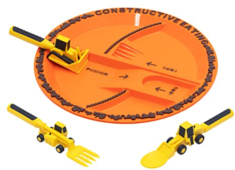 Constructive Eating Toddler Construction Plate - Children Mealtime Fun with Building Site Theme - BPA-Free, Durable, Dishwasher Safe - Encourages Kids Healthy Eating Habits - Gift for Picky Eaters