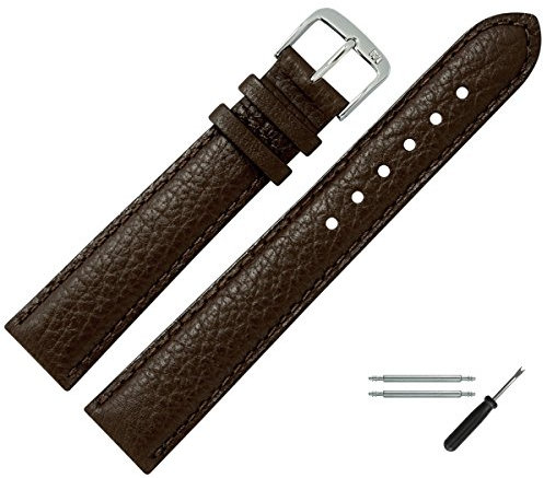 MARBURGER Uhrenarmband 16mm Leder Braun Silber Buffalo Prägung Mit Naht - Montage Set 7601631000120
