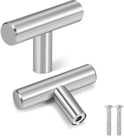 Flexzion 25 Pack Kitchen Cabinet Knobs T Bar Handles Drawer Pulls 2 inch Single Hole, Stainless Steel with Satin Brushed Nickel, Hardware for Kitchen Cupboard Door Bathroom Furniture