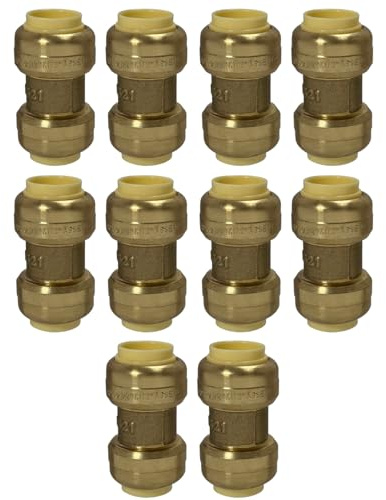 Xfitting Push-Fit Coupling, 10 Pack Push to Connect Coupling, Brass