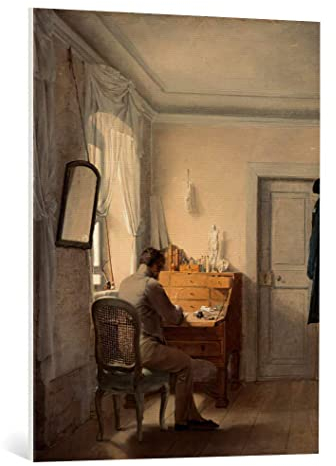 kunst für alle Leinwandbild: Georg Friedrich Kersting Mann am Sekretär - hochwertiger Druck, Leinwand auf Keilrahmen, Bild fertig zum Aufhängen, 70x90 cm