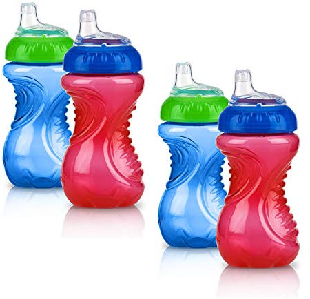 Nuby 4-teiliges Trinkbecher, auslaufsicher, leicht zu greifen, 284 ml, Blau/Rot