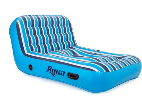 Aqua Ultra-Comfort Schwimmender Poolstuhl & Seefass mit Kissen - 2 Personen Heavy Duty Pool Float, See Schwimmstuhl - marine/weiß gestreift