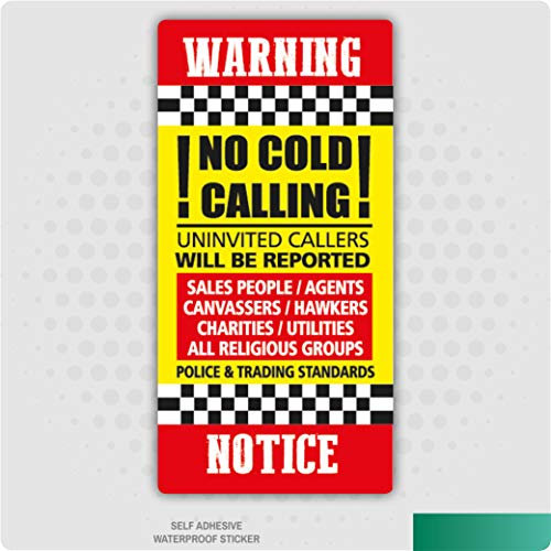 2 x No Cold Callers Canvassers Salesman Front Door Sign Sticker Various Options (Cold Calling Warning Notice 45mm x 95mm)