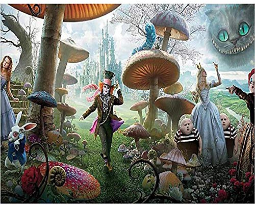 luckykyky 5D Diamantmalerei Voll Strass Mosaik Alice im Wunderland Fantasie Pilz Diamant Stickerei Kreuzstich Foto Strass Dekor Runder Diamant 3D Ungerahmt 40x50cm