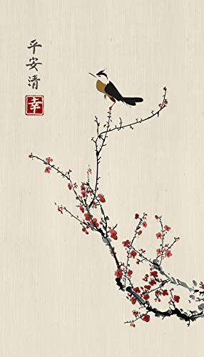 AG Design Japanese Sakura with Bird Curtains for Living Room, Kitchen, Bedroom, Garden Shed, 140 x 245 cm, 1 Piece, FCP L 6595, Multi-Colour