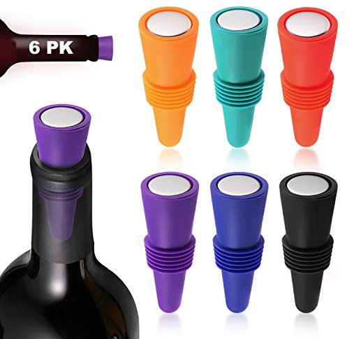 Yougoals - Tapones de silicona para botellas de vino, refrescos, cervezas, refrescos, refrescos, 6 unidades, con caja de regalo de vino, vendidos por Yougoals
