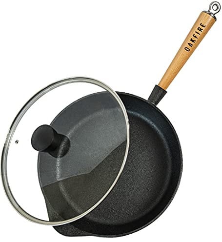 Oakfire Gusseisenpfanne 28cm mit Deckel - Eisenpfanne für Induktion - Robuste Pfanne aus Gusseisen - Gusspfanne für Grill zum Braten & Schmoren - Cast Iron Pan für perfektes Steak