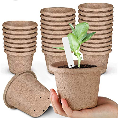 ANSUG 30 PCS 11 cm Biologisch Abbaubare Töpfe Anzuchttöpfe Torftöpfe Anzucht Umweltfreundliche Torftöpfe Startertöpfe Pflanzen für den Garten (20 Kunststoff-Pflanzenmarker)
