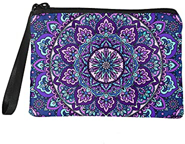 Chaqlin Damen Geldbörse Mini Flanell Brieftasche Mandala Lotus Print Kleine Kosmetiktasche Kreditkartenetui Mandala Geschenke (Lila)