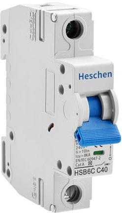 Heschen Miniatur-Leitungsschutzschalter HSB6C, 40 Ampere Strom, 1-polig, Typ C, 6 kA Schaltleistung, DIN-Schienenmontage