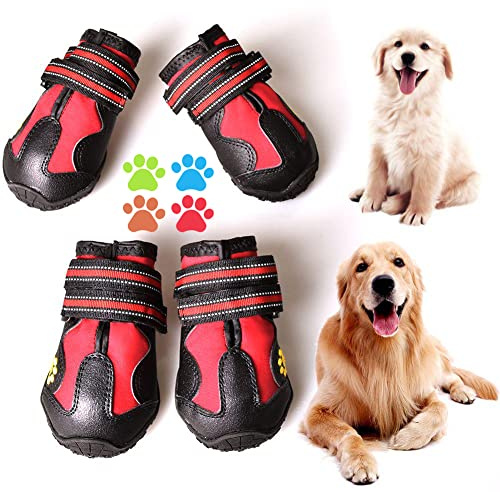 CovertSafe& Hundeschuhe für Hunde, rutschfest, wasserdicht, für den Außenbereich, Hundeschuhe für mittelgroße bis große Hunde, 4 Stück, mit robuster Sohle, Schwarz / Rot