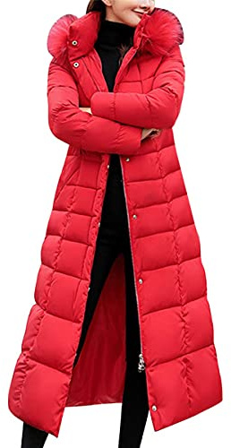 Onsoyours Parka à Capuche Femme Hiver Manteau Chaud Jacket Blouson Longue Doudoune A Rouge L