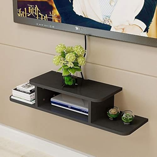 BiJun Schwebendes TV-Regal, Entertainment-Center, Wandmontage, Medienkonsole, Router, DVD-Regal, für One/PS4/Kabelbox/DVD-Player/Spielkonsole, Streaming-Media-Ausrüstung (Schwarz, 35,4)