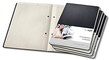 Sigel CO802 Notizblock A5 kariert schwarz, 60 Blatt, aus nachhaltigem Papier, Conceptum - 5er Pack