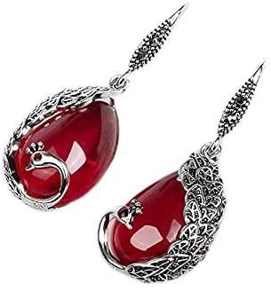 Vintage S925 Silber Hängende Ohrringe Smaragd Rubin Jade Edelstein Wassertropfen Pfau Ohrring Hochzeit Frauen Schmuck