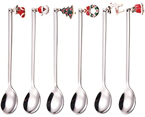 ESRISE Cucchiaini da caffè di Natale, cucchiai natalizi in acciaio inox, Cucchiaino da caffè Natalizi Gelato Zucchero Cucchiaio in Stile Natalizio per stoviglie da Cucina (d'Argento)