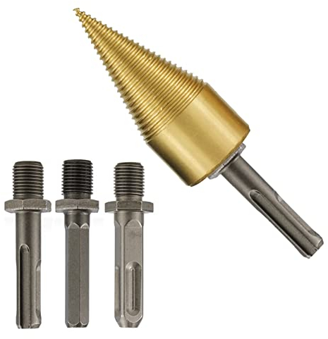 1 pc Holzspaltbohrer mit 3 Multifunktion Schaft - Hex Shank, Square and Round Handle, Spiralkegel Bohrer Set für Splitter Holzspalter Holz Handspalter Log Spalter Brennholzspalter