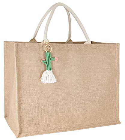 Hibala Gewebte große Strandtasche, Stroh, Strandtasche, handgefertigt, gewebt, Schultertasche, Quaste, Handtasche, Beige, Large, Kaktus