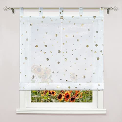 Delien Raffrollo mit Schlaufen Transparente Raffgardine Kurz Vorhang Schlaufenrollo Modern Schals »Bubble« Küche Store Fenster Wohnzimmer Gardine 1 St. BxH 120x150cm,Gold