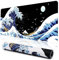 Grand tapis de souris pour ordinateur portable de jeu, motif vague de mer, tapis de bureau imperméable et antidérapant, 88 x 40 cm, 3 mm d'épaisseur, tapis de table en caoutchouc Kanagawa Surf et noir
