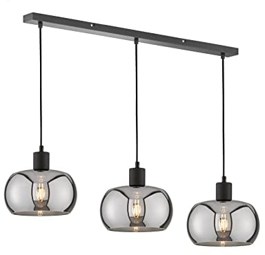 Fischer & Honsel | Pendelleuchte, Dima | sandschwarz| Glas| rauchfarben| L: 110,00 cm, B: 22,00 cm| Ausl. Decke: 160,00 cm| 3x E27 max. 40,0 Watt| 60901