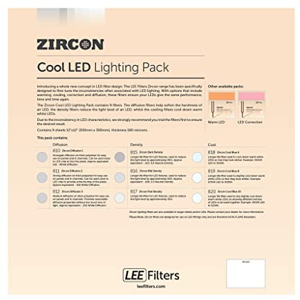 LEE Zircon Cool LED Lighting Gel Filter Pack 300 mm x 300 mm – enthält 9 Blatt, 1 Blatt pro Farbe insgesamt 9 Blatt