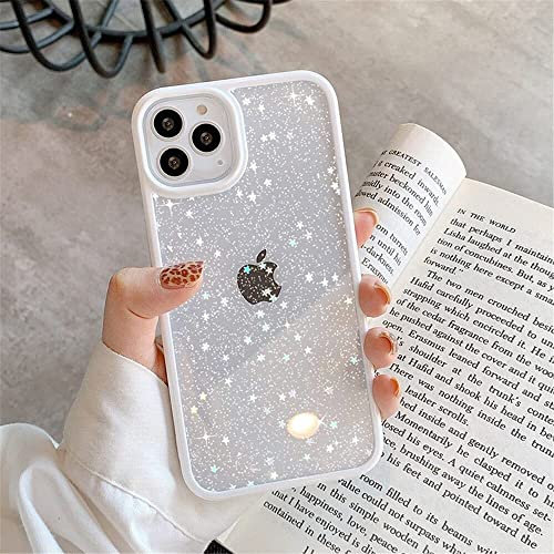 OWM iPhone 14 PRO Case Clear Back Glitter Bling Star Sparkly Bumper Crystal Shockproof Silicone Slim Phone Cover Women Girls Case for iPhone 14 Pro (White)