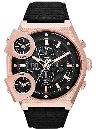 Diesel Herrenuhr Sideshow, QuarzZweizeigerwerk, 51 mm schwarzes Edelstahlgehäuse mit ProPlanetLederarmband, DZ7475