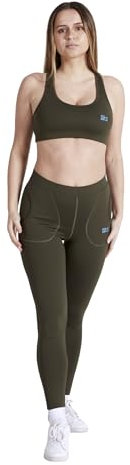 Sportkind Mädchen & Damen Tennis, Running Tights, Sport 7/8 Lange Leggings mit Taschen, Mid Waist, Blickdicht, atmungsaktiv, Khaki, Gr. 152