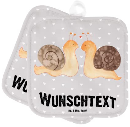 Mr. & Mrs. Panda Personalisierte Topflappen Schnecken Liebe - Personalisierte Geschenke, verliebt, Heiraten, glücklich, Topflappen Set