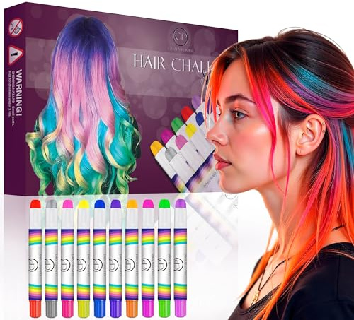 Creativity Point Hair Chalk Gift for Girls - 10 Pens Temporary Non-Toxic Easy Washable Hair Dye Colorful, Pens, Gift Birthday Party Girls
