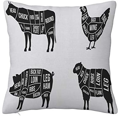 Überwurf Kissen Fall Quadratisch Kissenbezug,Restaurant Hühnervieh Hausteil Set Retro Fleisch Diagramme Schinken schneidet Stierschwein Met,Home Dekorative Sofa Sessel Schlafzimmer Wohnzimmer 45x 45cm