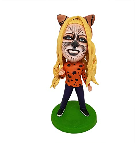 mydedor Benutzerdefinierte Wackelköpfe Figur Puppe, weibliches Leopardengesicht Make-up benutzerdefinierte Wackelkopf, Wackelkopf Figuren Handgemachte personalisierte Skulptur